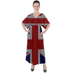 Union Jack Flag British Flag V-neck Boho Style Maxi Dress by Celenk