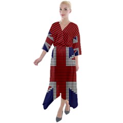 Union Jack Flag British Flag Quarter Sleeve Wrap Front Maxi Dress by Celenk