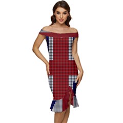 Union Jack Flag British Flag Off Shoulder Ruffle Split Hem Bodycon Dress by Celenk