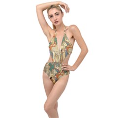 Egyptian Man Sun God Ra Amun Plunging Cut Out Swimsuit by Celenk