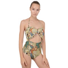 Egyptian Man Sun God Ra Amun Scallop Top Cut Out Swimsuit by Celenk