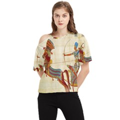 Egyptian Tutunkhamun Pharaoh Design One Shoulder Cut Out Tee by Celenk