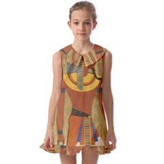 Egyptian Tutunkhamun Pharaoh Design Kids  Pilgrim Collar Ruffle Hem Dress by Celenk