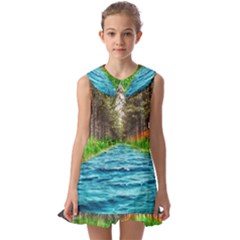 River Forest Landscape Nature Kids  Pilgrim Collar Ruffle Hem Dress by Celenk