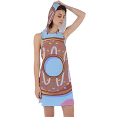 Dessert Food Donut Sweet Decor Chocolate Bread Racer Back Hoodie Dress by Uceng