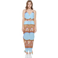 Dessert Food Donut Sweet Decor Chocolate Bread Sleeveless Tie Ankle Chiffon Jumpsuit by Uceng