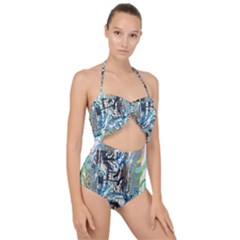 Abstract Acrylic Color Texture Watercolor Creative Scallop Top Cut Out Swimsuit by Uceng