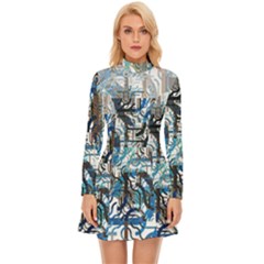 Abstract Acrylic Color Texture Watercolor Creative Long Sleeve Velour Longline Dress by Uceng