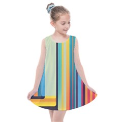 Colorful Rainbow Striped Pattern Stripes Background Kids  Summer Dress by Uceng