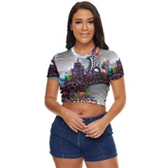 Abstract Art Psychedelic Art Experimental Side Button Cropped Tee by Uceng