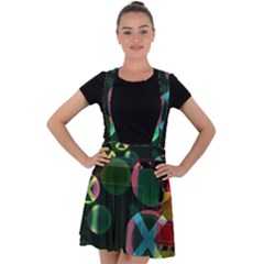 Abstract Color Texture Creative Velvet Suspender Skater Skirt by Uceng