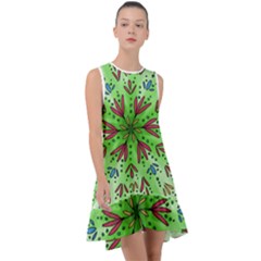 Flower Mandala Art Drawing Spring Background Frill Swing Dress by Uceng