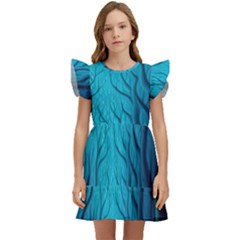 Blue Forrest Jungle,tree Trees Nature Landscape Kids  Winged Sleeve Dress by Uceng