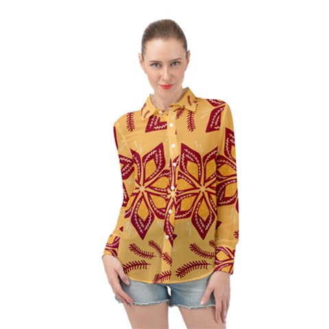 Flower Mandala Template Sketch Drawing Art Long Sleeve Chiffon Shirt by Uceng