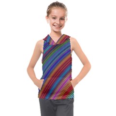 Multicolored Stripe Curve Striped Background Kids  Sleeveless Hoodie by Uceng