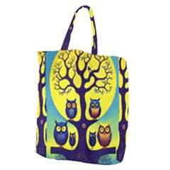 Owl Animal Cartoon Drawing Tree Nature Landscape Giant Grocery Tote by Uceng