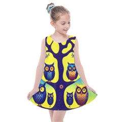 Owl Animal Cartoon Drawing Tree Nature Landscape Kids  Summer Dress by Uceng