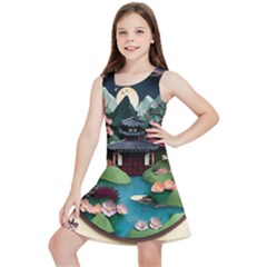 Japanese Garden Flowers Landscape Kids  Lightweight Sleeveless Dress by Jancukart