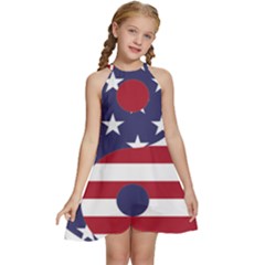 Yang Yin America Flag Abstract Art Asian Balance Kids  Halter Collar Waist Tie Chiffon Dress by Wegoenart