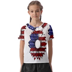 Us Flag Flower Sunshine Flag America Usa Kids  Frill Chiffon Blouse by Wegoenart