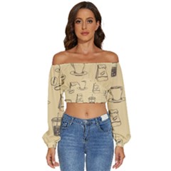 Coffee-56 Long Sleeve Crinkled Weave Crop Top by nateshop