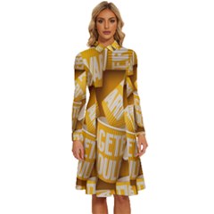 Yellow-cups Long Sleeve Shirt Collar A-line Dress by nateshop