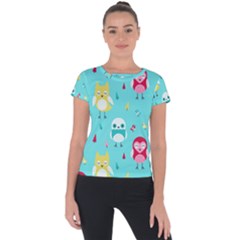 Owls Owl Bird Cute Animal Art Vector  Pattern Colorful Short Sleeve Sports Top  by Salman4z