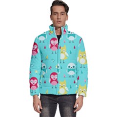 Owls Owl Bird Cute Animal Art Vector  Pattern Colorful Men s Puffer Bubble Jacket Coat by Salman4z