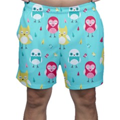 Owls Owl Bird Cute Animal Art Vector  Pattern Colorful Men s Shorts by Salman4z