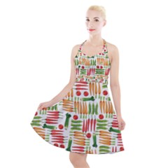 Vegetables Halter Party Swing Dress  by SychEva