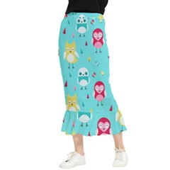 Owls Owl Bird Cute Animal Art Vector  Pattern Colorful Maxi Fishtail Chiffon Skirt by Salman4z