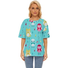 Owls Owl Bird Cute Animal Art Vector  Pattern Colorful Oversized Basic Tee by Salman4z