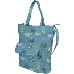 Butterflies Flowers Blue Background Spring Pattern Shoulder Tote Bag by Ravend