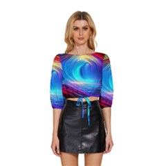 Art Fantasy Painting Colorful Pattern Design Mid Sleeve Drawstring Hem Top by Ravend