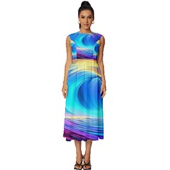 Art Fantasy Painting Colorful Pattern Design Sleeveless Round Neck Midi Dress by Ravend