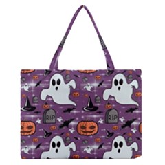 Pumpkin Ghost Witch Hat Halloween Sketch Holiday Zipper Medium Tote Bag by Ravend