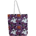 Pumpkin Ghost Witch Hat Halloween Sketch Holiday Full Print Rope Handle Tote (Large) View2