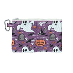 Pumpkin Ghost Witch Hat Halloween Sketch Holiday Canvas Cosmetic Bag (medium) by Ravend