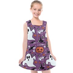 Pumpkin Ghost Witch Hat Halloween Sketch Holiday Kids  Cross Back Dress by Ravend