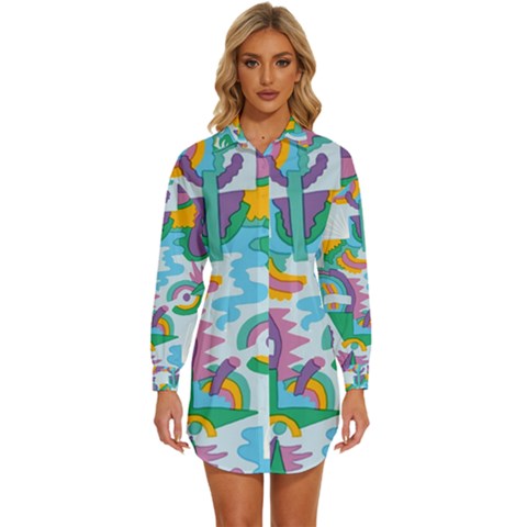 Pattern Hotdogtrap Womens Long Sleeve Shirt Dress by Salman4z