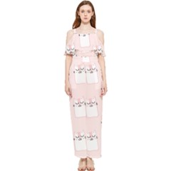 Pattern Pink Cute Sweet Fur Cats Draped Sleeveless Chiffon Jumpsuit by Salman4z