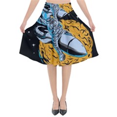 Astronaut Planet Space Science Flared Midi Skirt by Salman4z