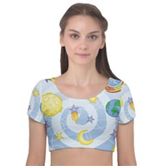 Science Fiction Outer Space Velvet Short Sleeve Crop Top  by Salman4z