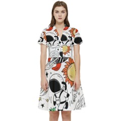 Astronaut Drawing Planet Short Sleeve Waist Detail Dress by Salman4z