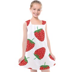 Seamless Pattern Fresh Strawberry Kids  Cross Back Dress by Salman4z