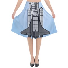 Rocket Shuttle Spaceship Science Flared Midi Skirt by Salman4z