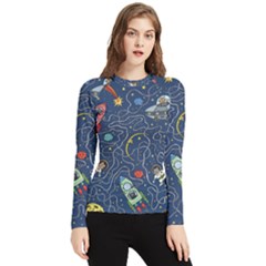 Cat Cosmos Cosmonaut Rocket Women s Long Sleeve Rash Guard