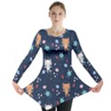 Cute Astronaut Cat With Star Galaxy Elements Seamless Pattern Long Sleeve Tunic  View1