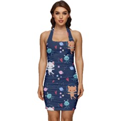 Cute Astronaut Cat With Star Galaxy Elements Seamless Pattern Sleeveless Wide Square Neckline Ruched Bodycon Dress by Salman4z