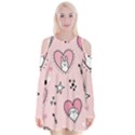 Cartoon Cute Valentines Day Doodle Heart Love Flower Seamless Pattern Vector Velvet Long Sleeve Shoulder Cutout Dress View1